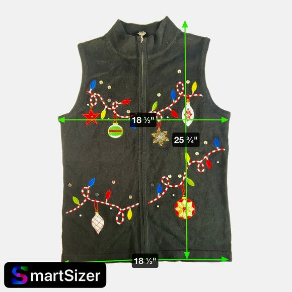 Nouveaux NWT Women's Medium Black Full Zip Christmas Ornament Vest Embellished - Picture 10 of 10